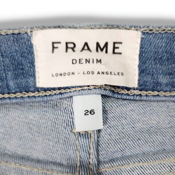 EUC Frame Le High Skinny Jeans 26x27 Mid-Rise Chew Hem Paltrow Denim Designer - Picture 5 of 10